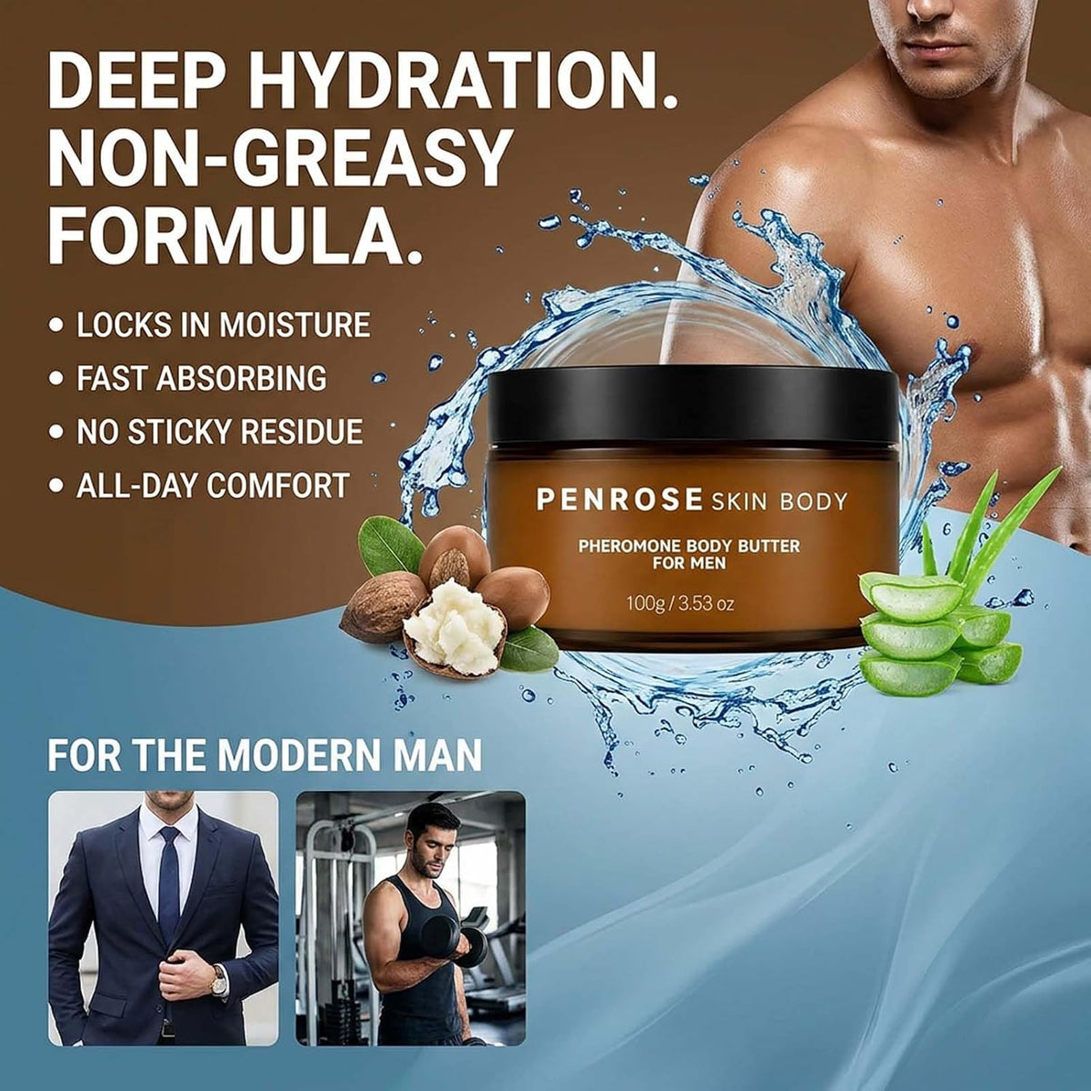 Skin Body Butter for Men, Moisturizing Body Cream,Non-greasy Body Butter