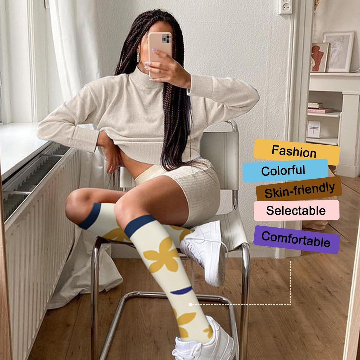 4 Pairs Compression Socks for Women Circulation-Best Support for Nurses,Running,Athletic,Travel