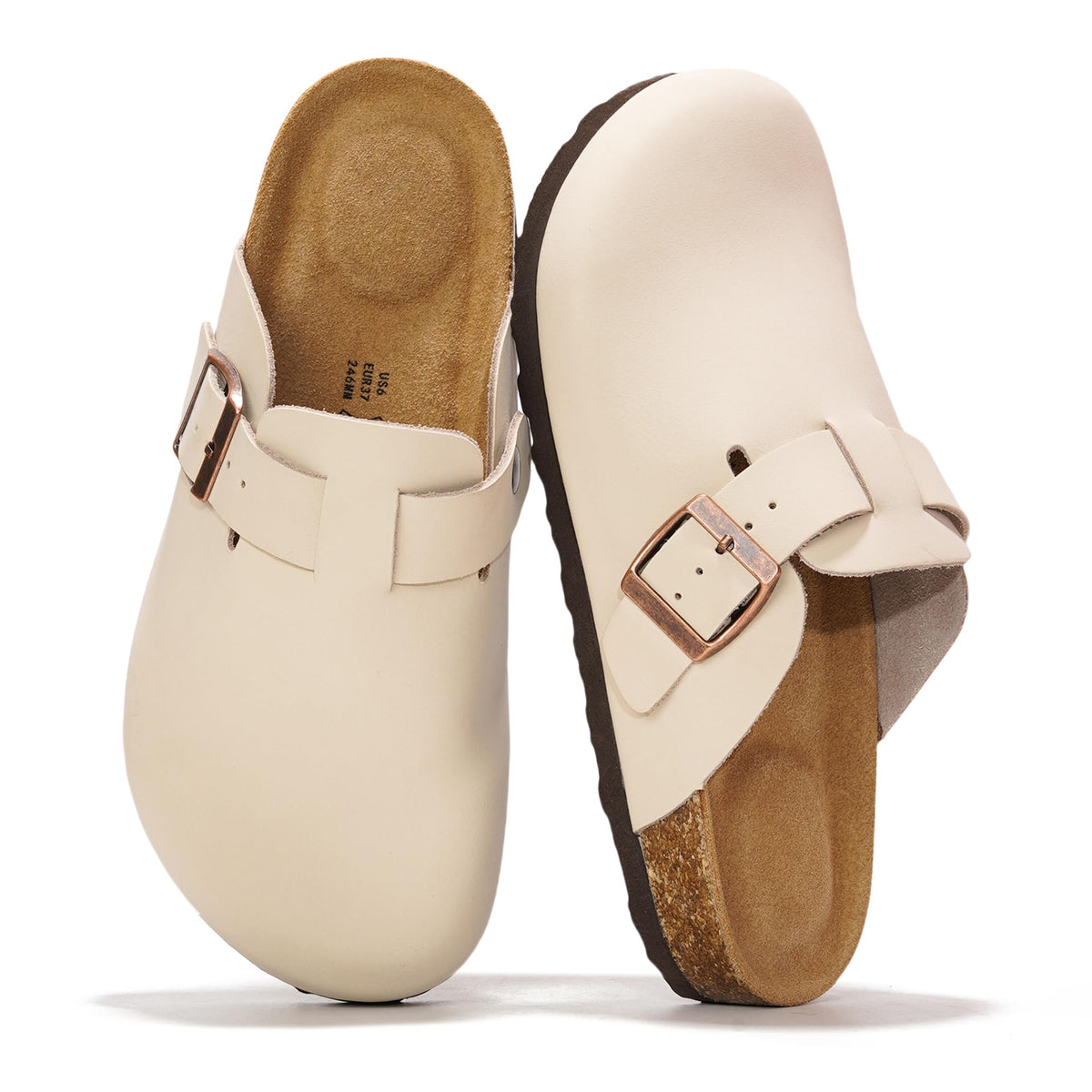 Project Cloud 100% Genuine Leather Womens Cork Footbed Clogs for Women