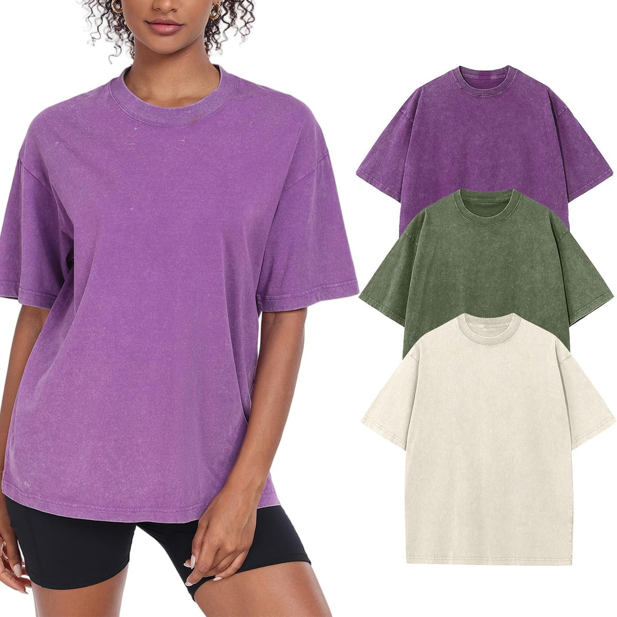 Womens Washed Vintage Oversized T-Shirt Baggy Workout Tops Short Sleeve Cotton Tshirts Streetwear Boyfriend Tee
