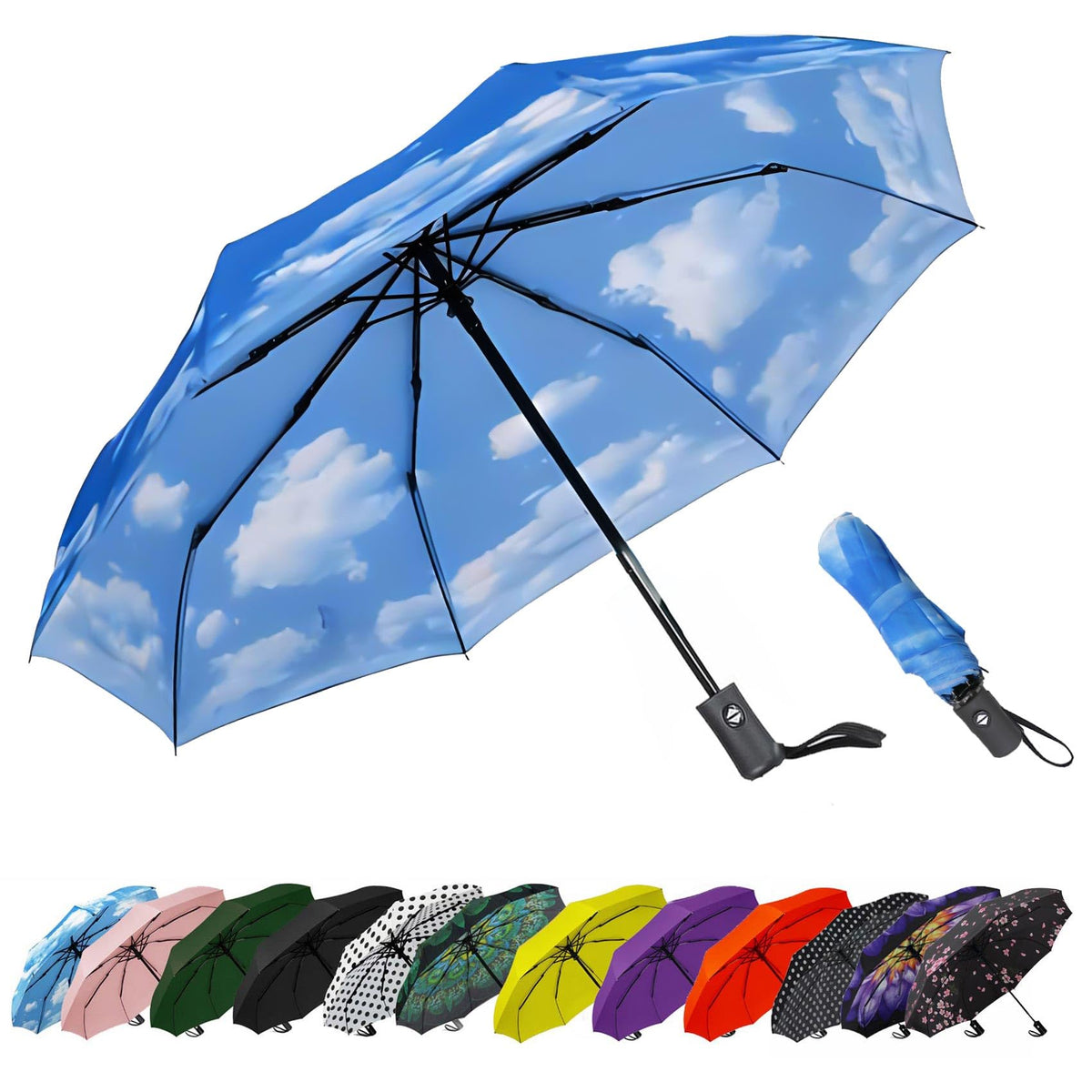 SIEPASA Windproof Travel Umbrella - Automatic Compact Folding Umbrella for Rain, Small Portable Windproof Umbrellas for Men Women and Teenagers (Navy Blue)