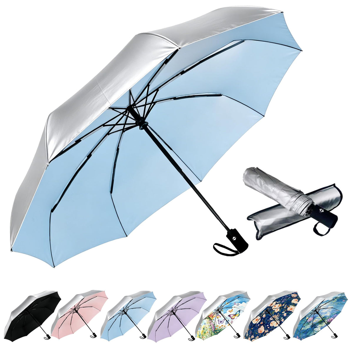 SIEPASA Windproof Travel Umbrella - Automatic Compact Folding Umbrella for Rain, Small Portable Windproof Umbrellas for Men Women and Teenagers (Navy Blue)