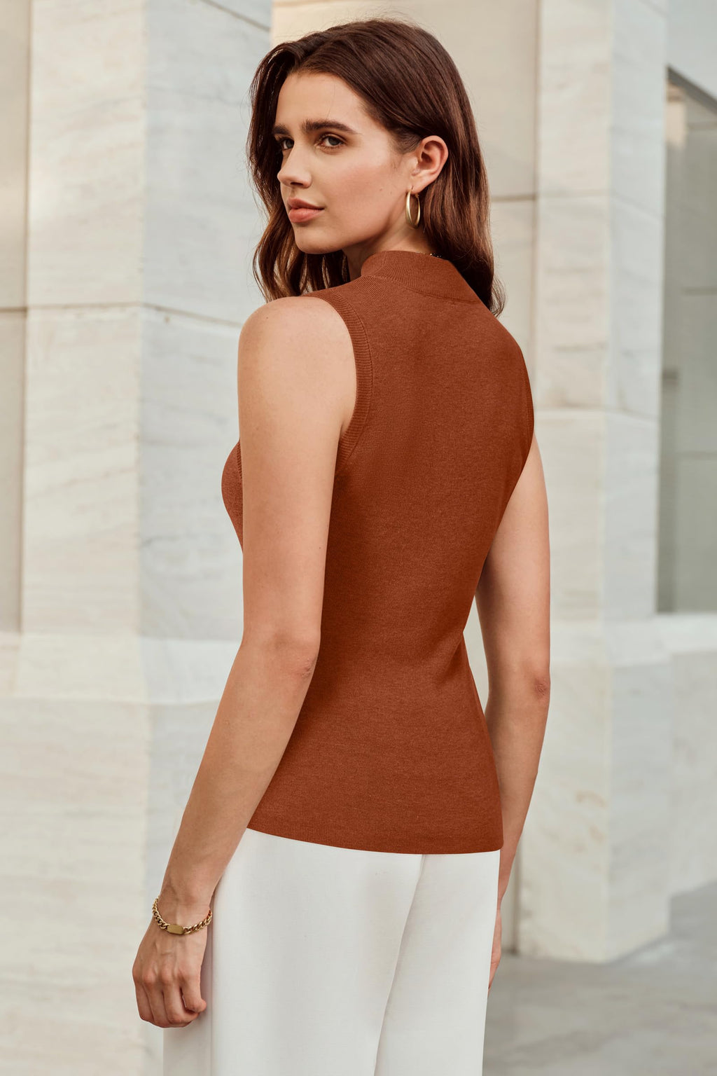 Arach&Cloz Women's Wool Blend Mock Neck Fall Business Casual Sweater Tank