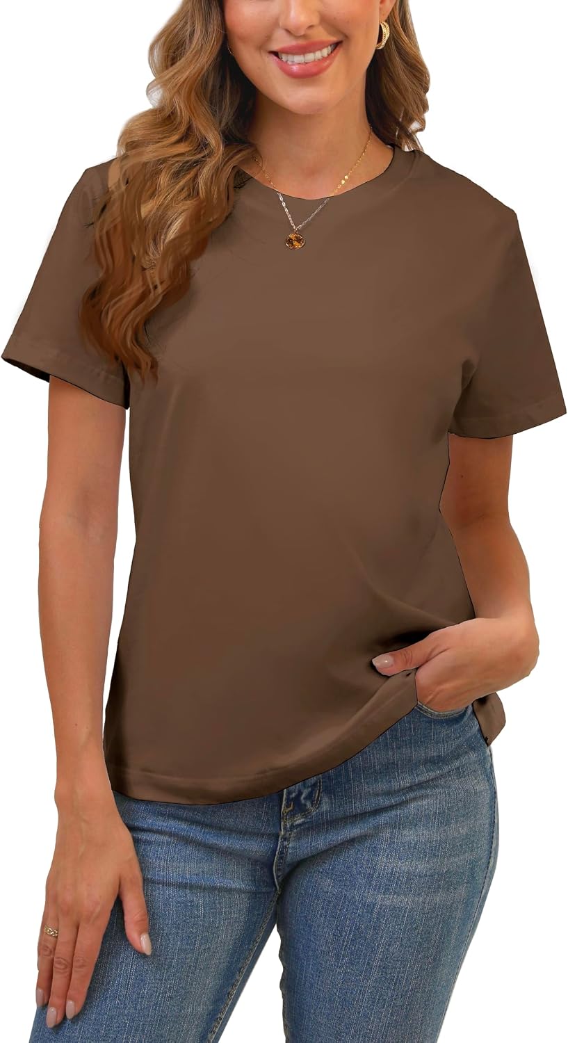 BJY Cotton Basic T Shirts for Women,Crew Neck Short Sleeve Summer Shirts(2XS-3XL, 20+ Color)