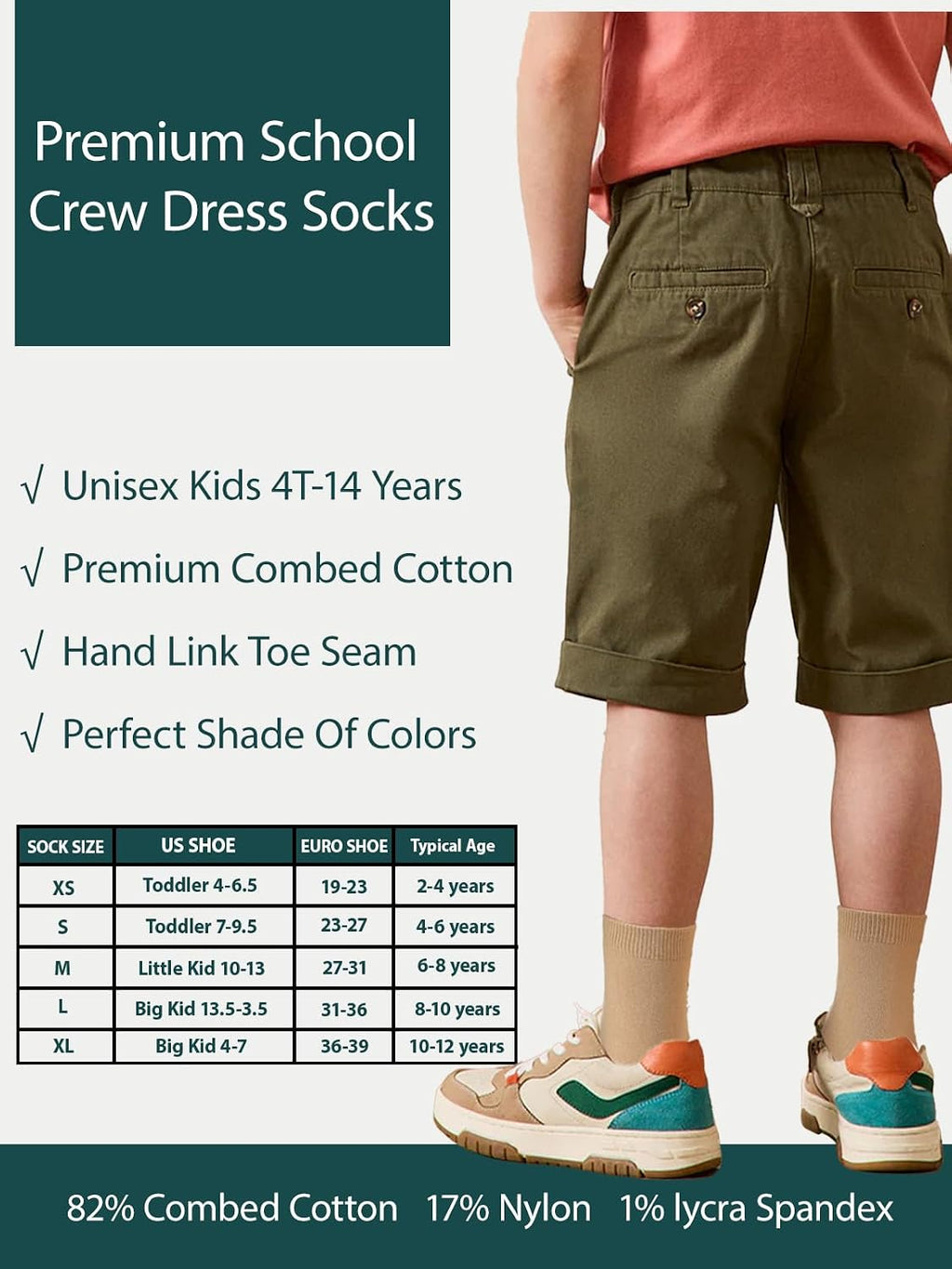 COTTON DAY Unisex Kids Boys Girls Soft Cotton School Socks Black White Navy