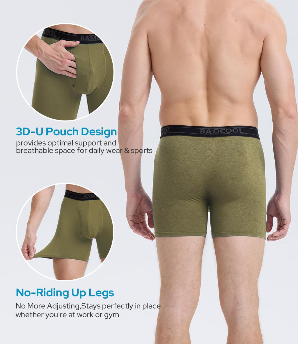 BAMBOO COOL Men's Underwear Breathable Boxer Briefs with Fly Moisture-Wicking Lightweight Underwear 7-Pack