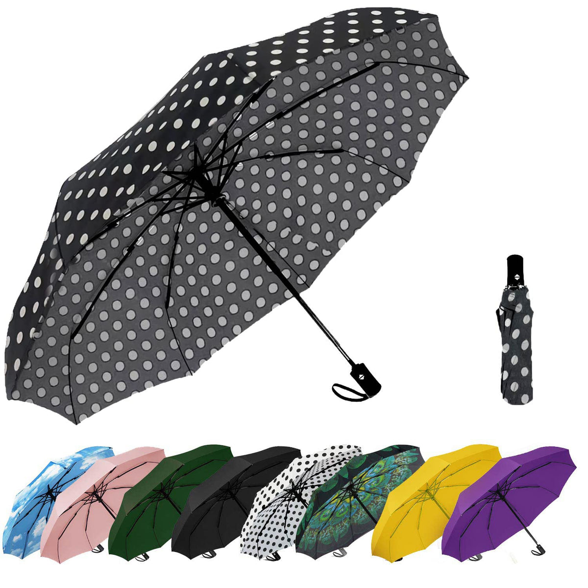 SIEPASA Windproof Travel Umbrella - Automatic Compact Folding Umbrella for Rain, Small Portable Windproof Umbrellas for Men Women and Teenagers (Navy Blue)