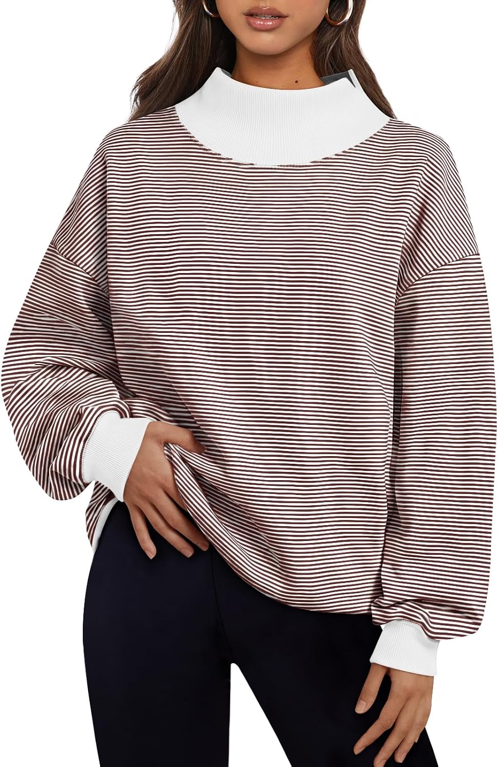 Trendy Queen Womens Mock Neck Sweatshirts Oversized Pullover Fall Outfits