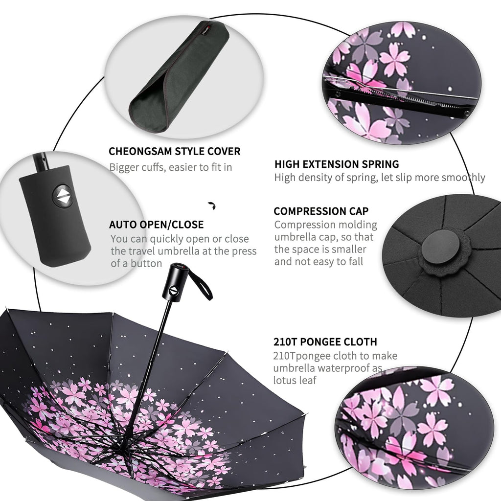 SIEPASA Windproof Travel Umbrella - Automatic Compact Folding Umbrella for Rain, Small Portable Windproof Umbrellas for Men Women and Teenagers (Navy Blue)