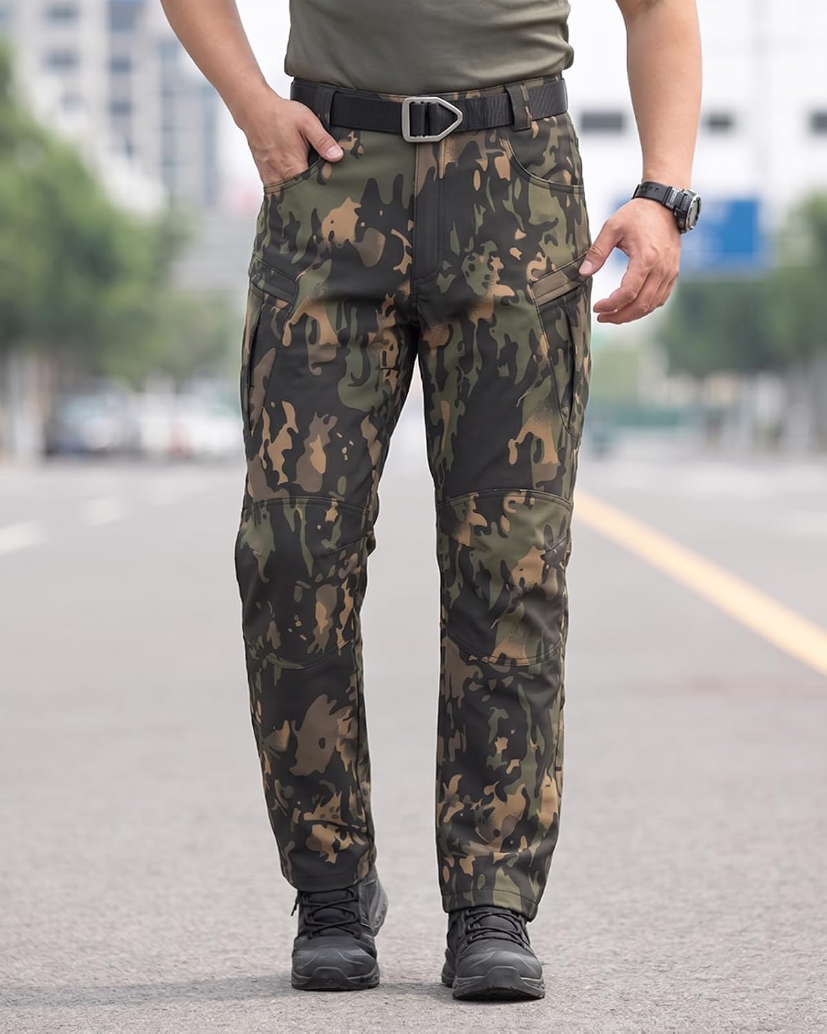 Men's Stretch Tactical Pants Waterproof Ripstop Fabric Cargo Pants Lightweight Casual Hiking Outdoor Work Pants (No Belt)