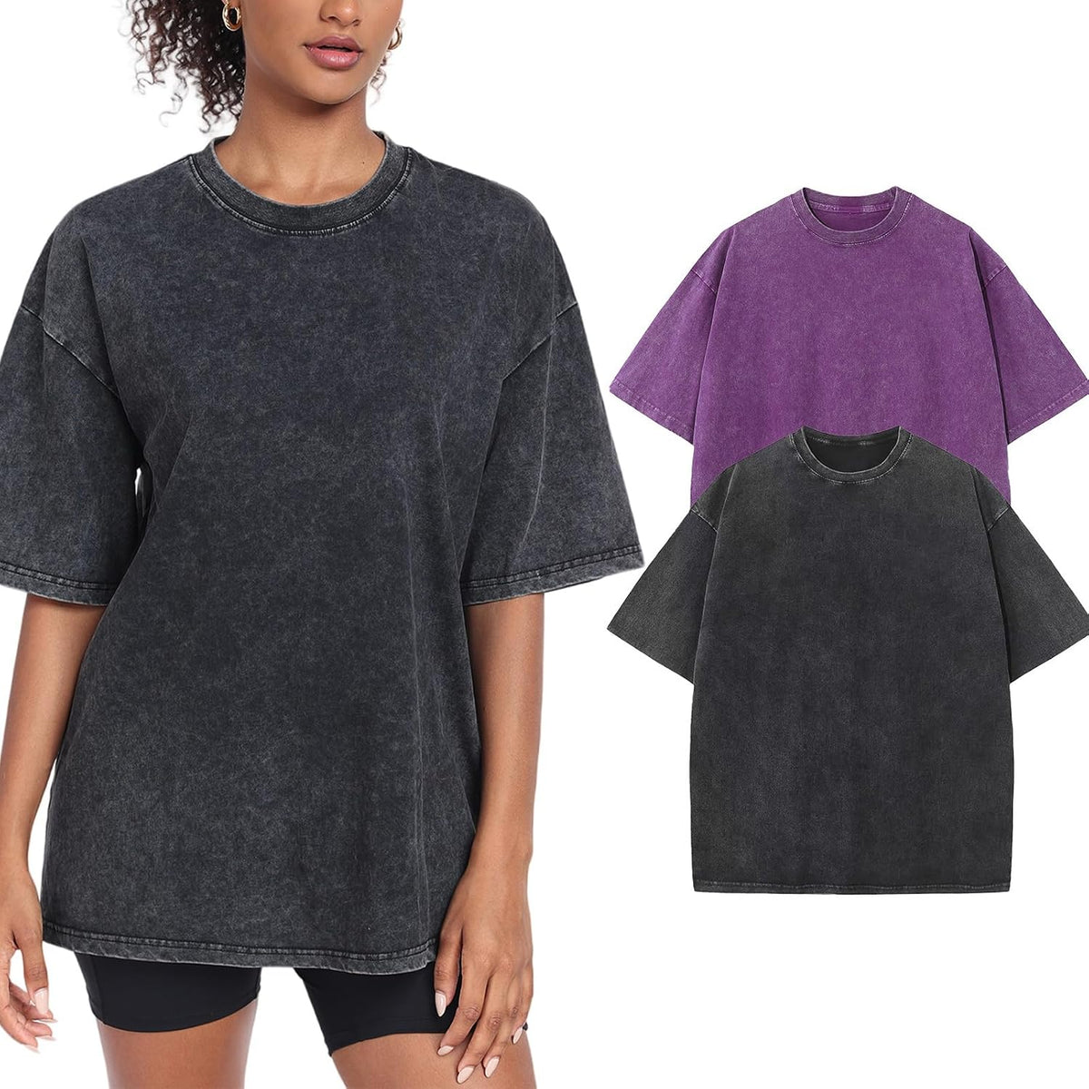 Womens Washed Vintage Oversized T-Shirt Baggy Workout Tops Short Sleeve Cotton Tshirts Streetwear Boyfriend Tee