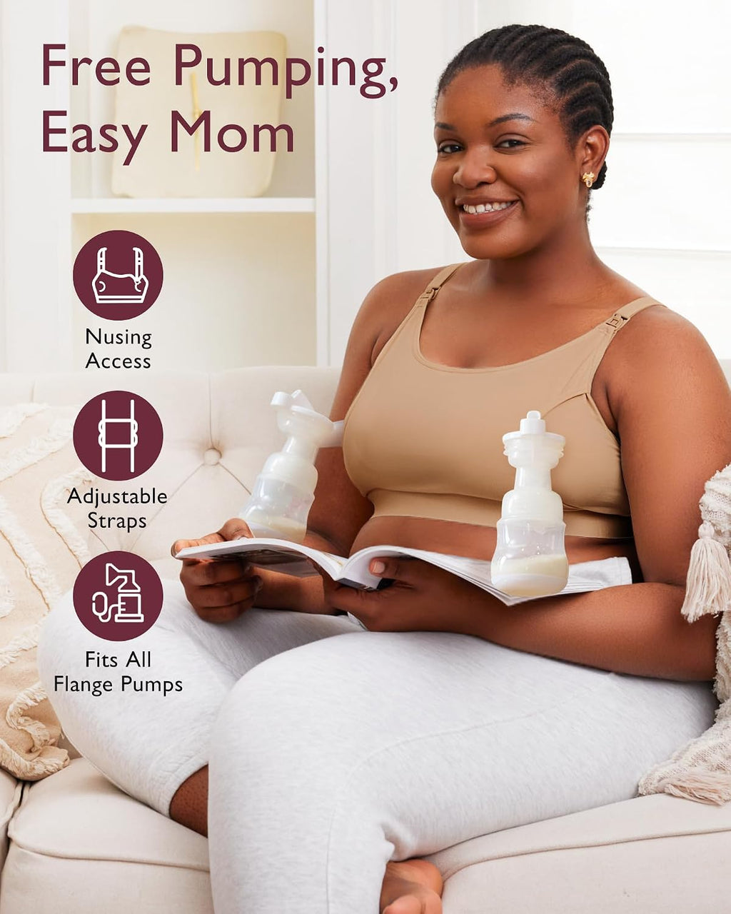 Momcozy Hands Free Pumping & Nursing Bra, Adjustable Cotton Breast Pump Bra