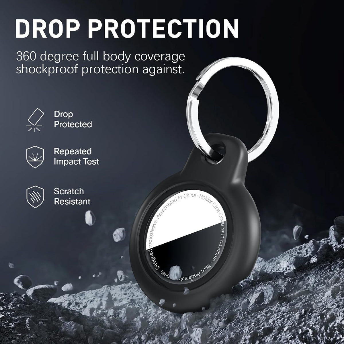 MOLOSLEEVE 1|2|4 Pack Case for AirTag 2nd Gen (2026) & 1st Gen, Shockproof Holder Anti-Scratch Protective Cover for Air Tags, Men's Women's Keyrings & Keychains for Keys, Luggage, Bags, Black
