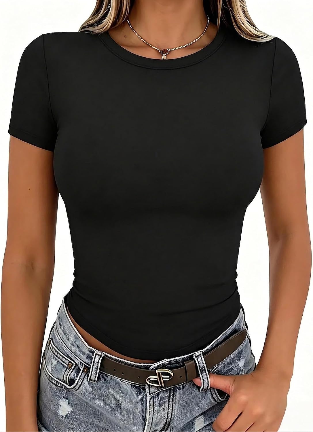 Zeagoo Women Short Sleeve T Shirts Fitted Summer Tops Stretchy Basic Tee