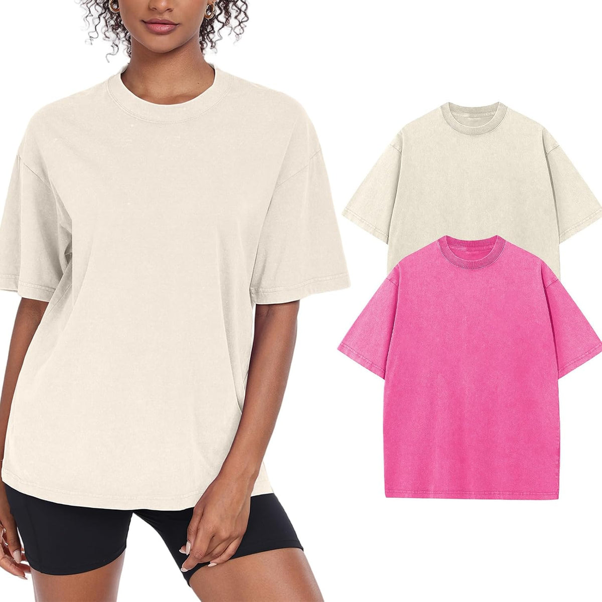 Womens Washed Vintage Oversized T-Shirt Baggy Workout Tops Short Sleeve Cotton Tshirts Streetwear Boyfriend Tee