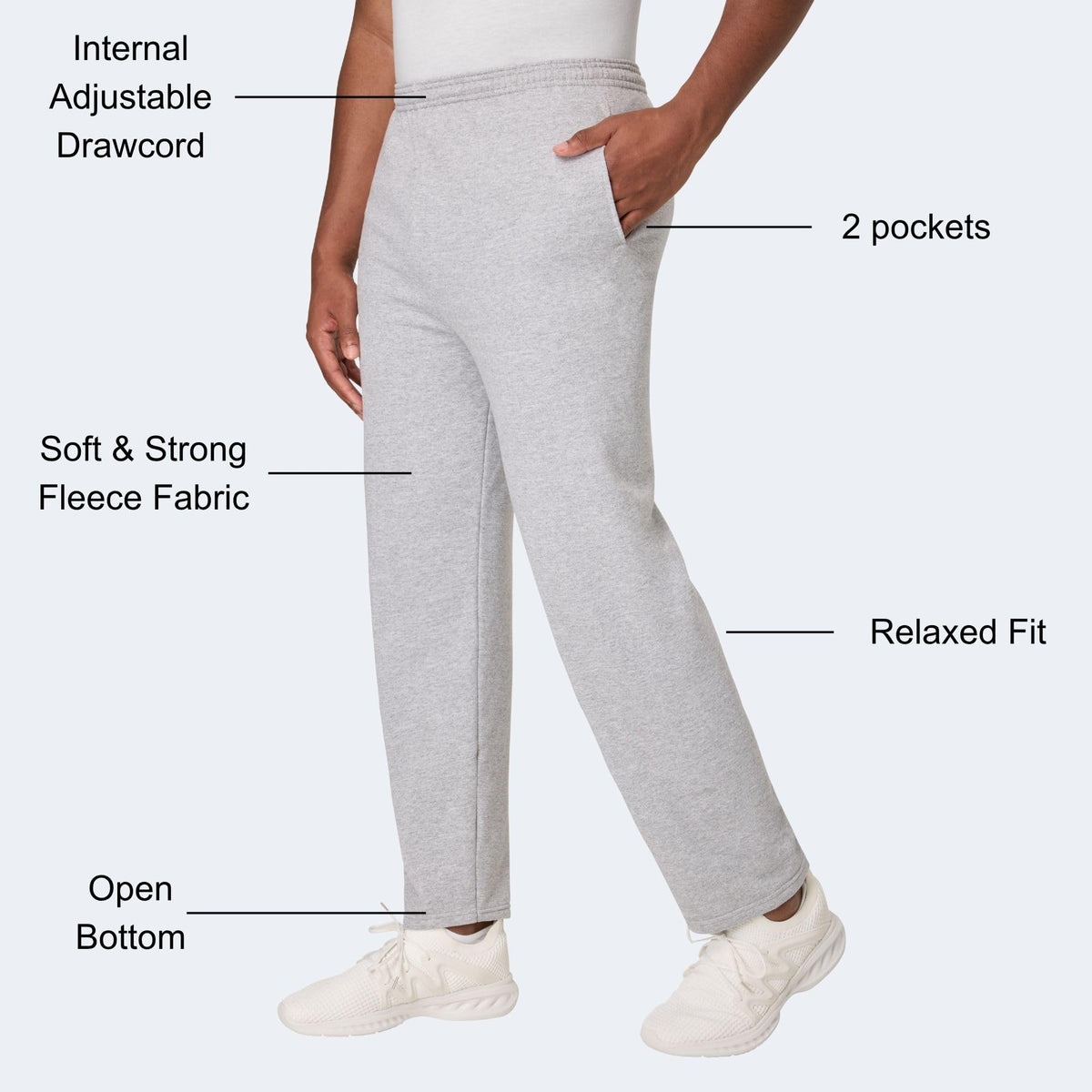 Hanes Men's EcoSmart Sweatpants, Athletic Lounge Pants with Pockets, Open Hem Bottom, Fleece Pants