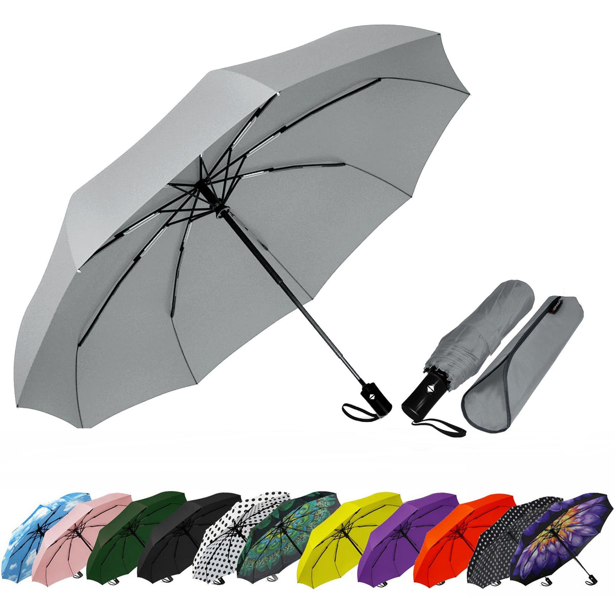 SIEPASA Windproof Travel Umbrella - Automatic Compact Folding Umbrella for Rain, Small Portable Windproof Umbrellas for Men Women and Teenagers (Navy Blue)