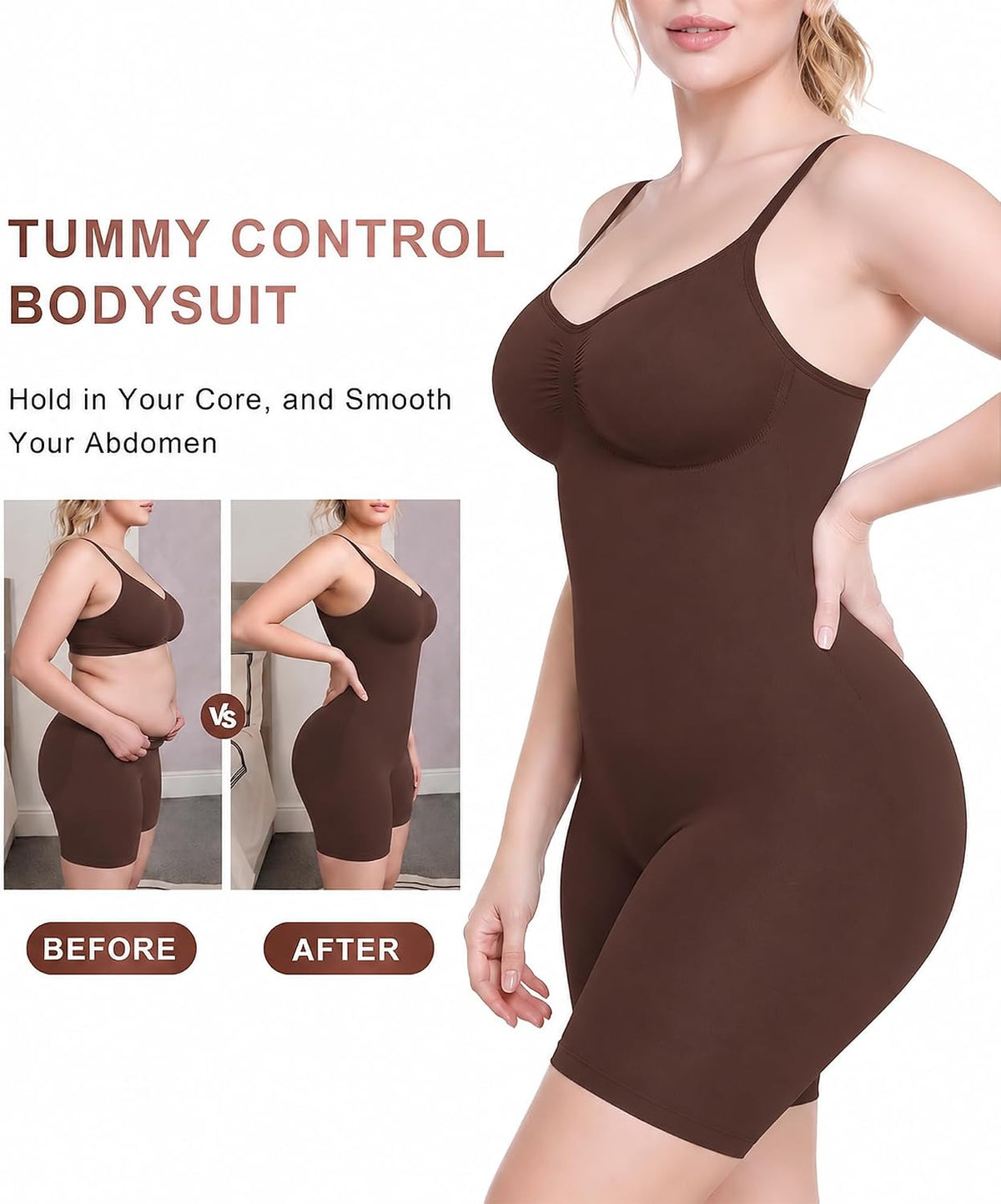 SHAPERX Shapewear for Women Tummy Control Bodysuit Mid Thigh Body Shaper Shorts for a Lifted Look