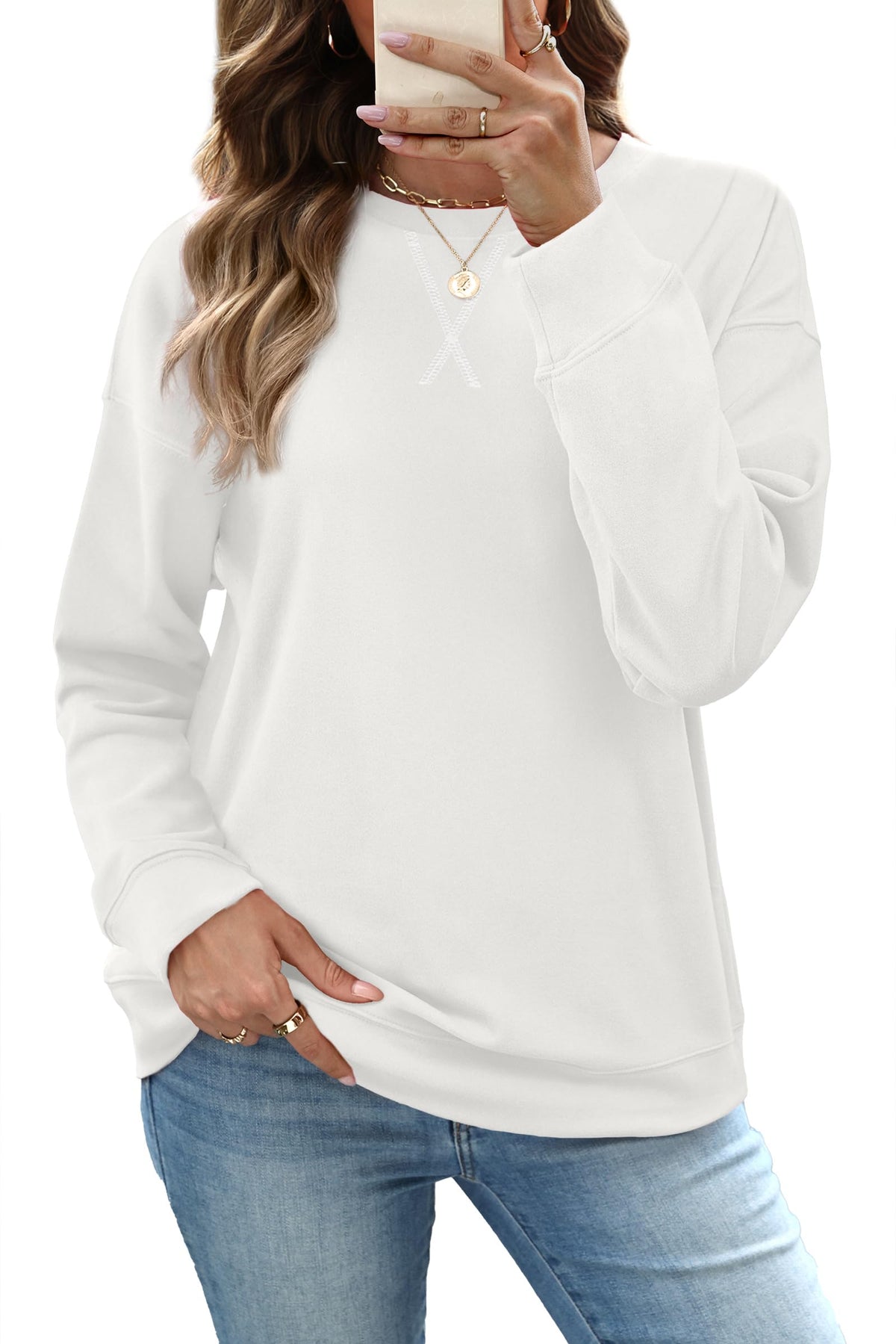 RUMIA Women's Crew Neck Sweatshirt Long Sleeve Tops for Women Fall Clothes