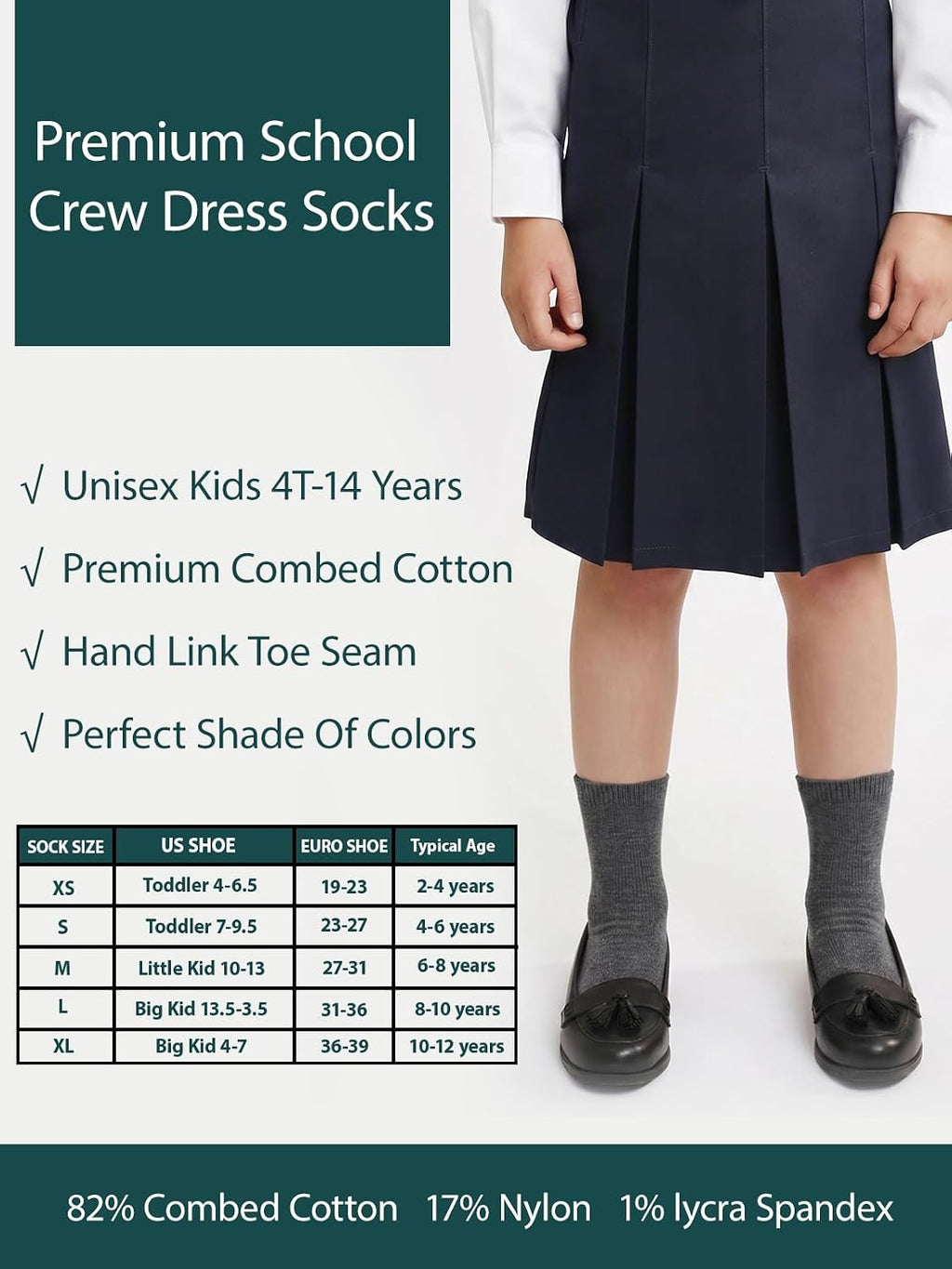 COTTON DAY Unisex Kids Boys Girls Soft Cotton School Socks Black White Navy