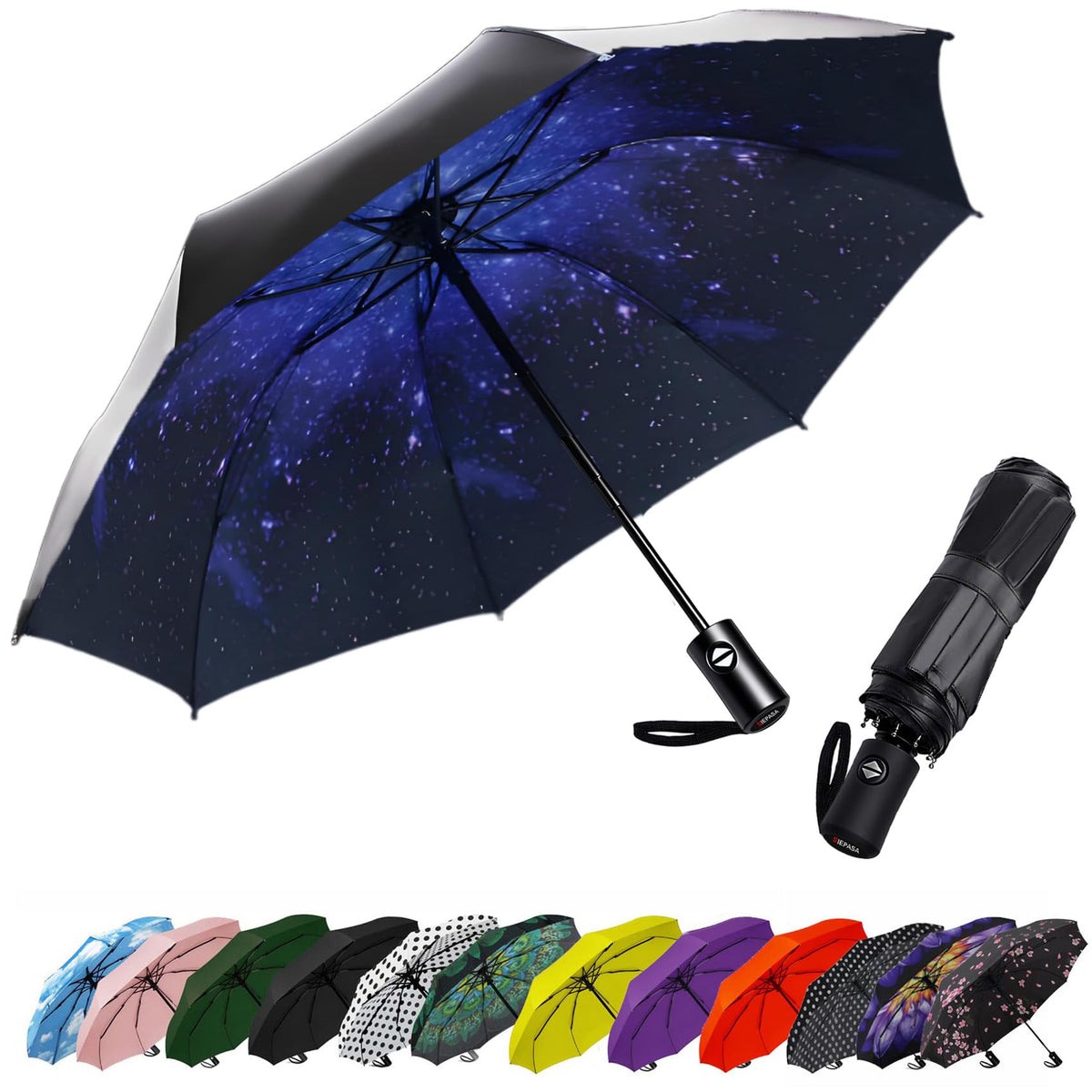 SIEPASA Windproof Travel Umbrella - Automatic Compact Folding Umbrella for Rain, Small Portable Windproof Umbrellas for Men Women and Teenagers (Navy Blue)