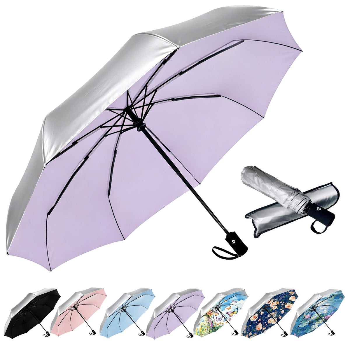 SIEPASA Windproof Travel Umbrella - Automatic Compact Folding Umbrella for Rain, Small Portable Windproof Umbrellas for Men Women and Teenagers (Navy Blue)