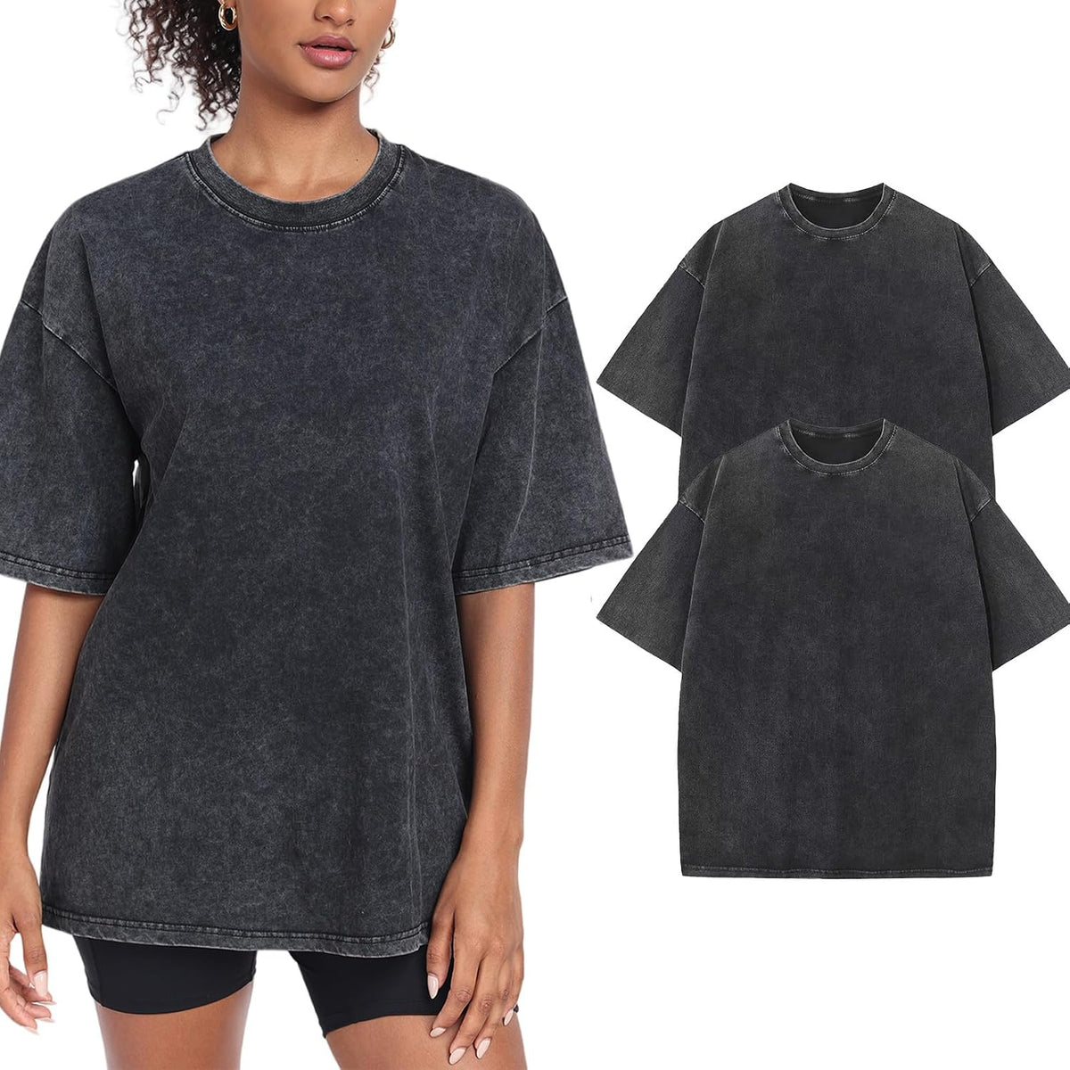 Womens Washed Vintage Oversized T-Shirt Baggy Workout Tops Short Sleeve Cotton Tshirts Streetwear Boyfriend Tee
