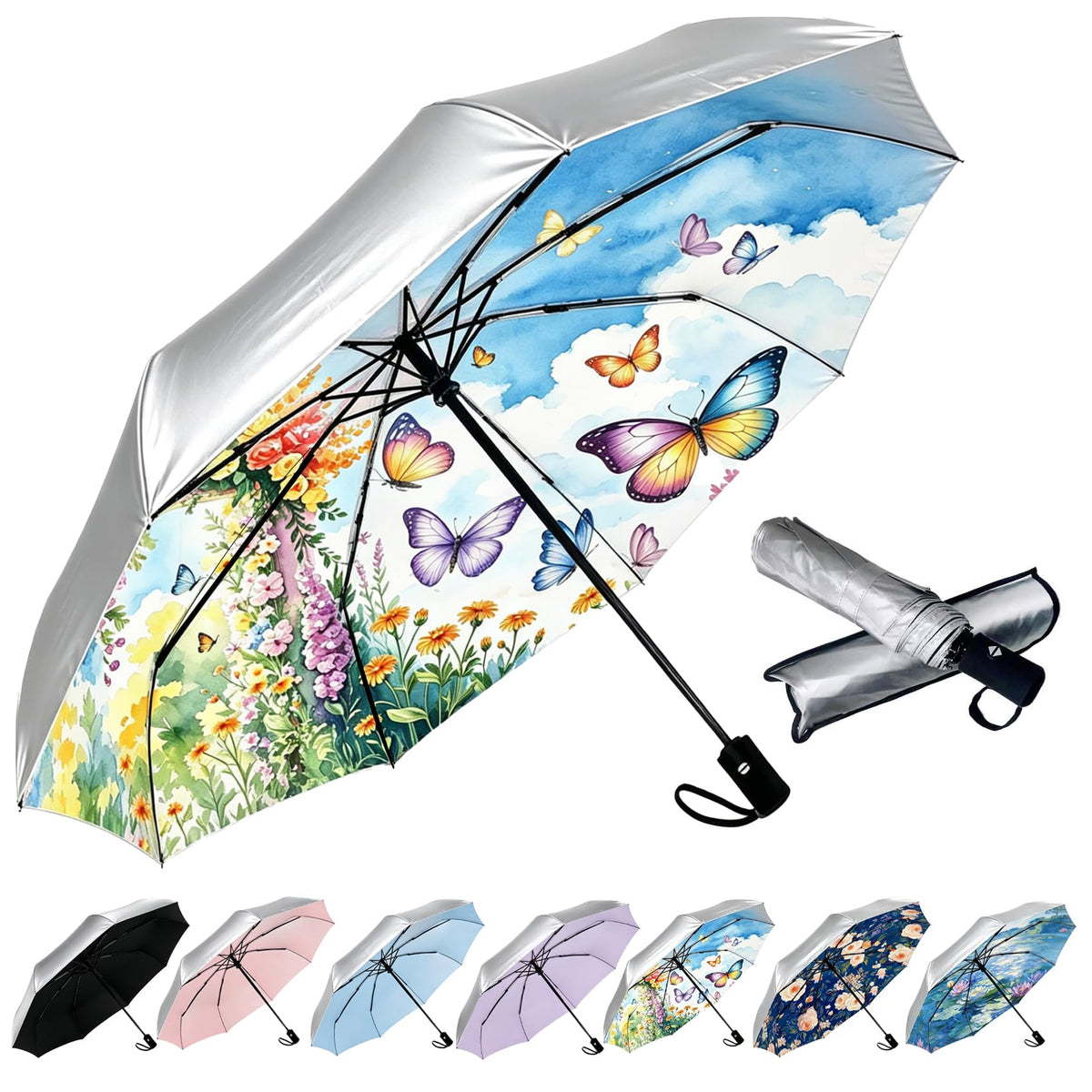SIEPASA Windproof Travel Umbrella - Automatic Compact Folding Umbrella for Rain, Small Portable Windproof Umbrellas for Men Women and Teenagers (Navy Blue)