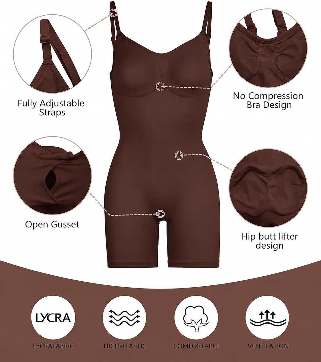 SHAPERX Shapewear for Women Tummy Control Bodysuit Mid Thigh Body Shaper Shorts for a Lifted Look
