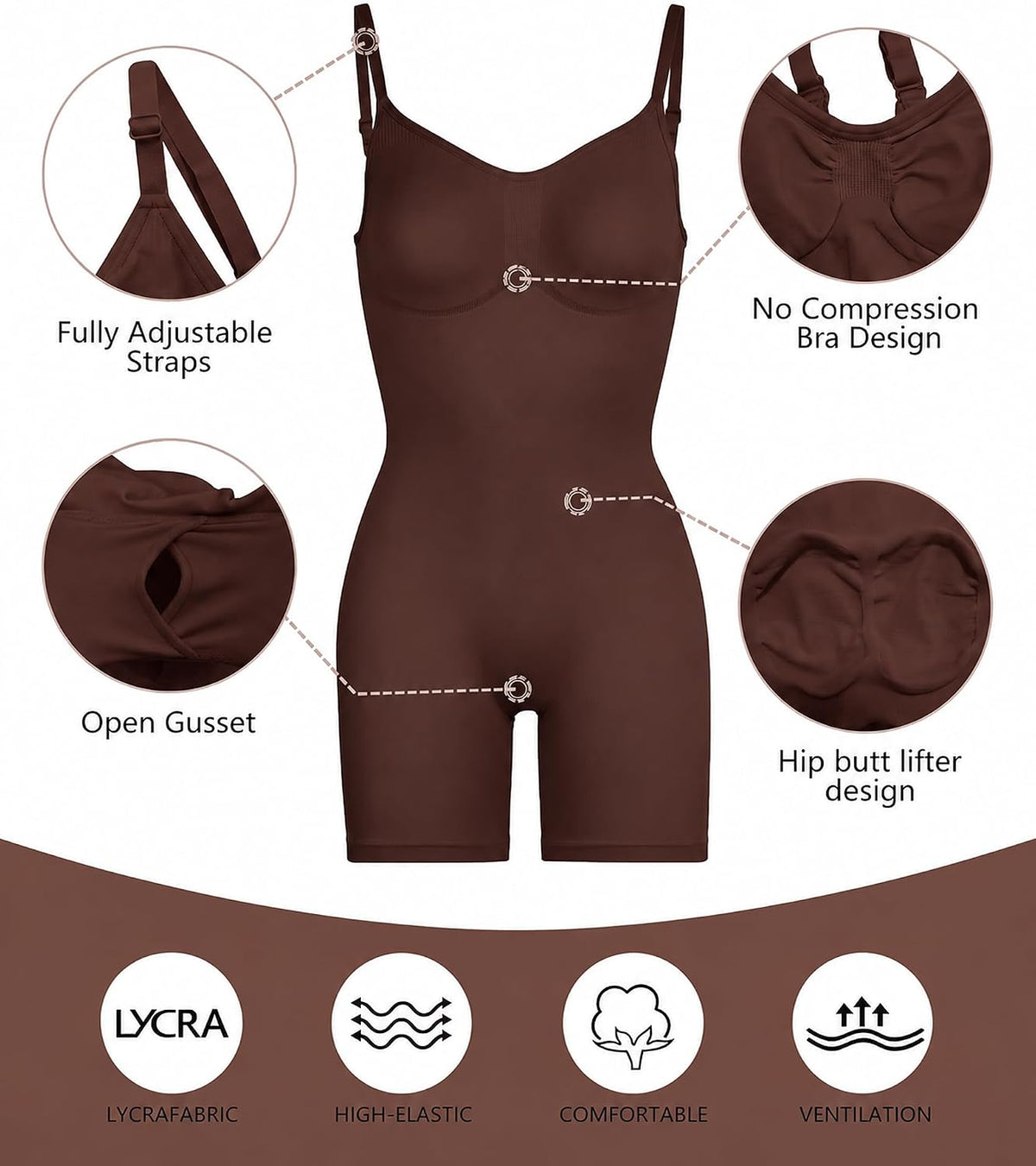 SHAPERX Shapewear for Women Tummy Control Bodysuit Mid Thigh Body Shaper Shorts for a Lifted Look