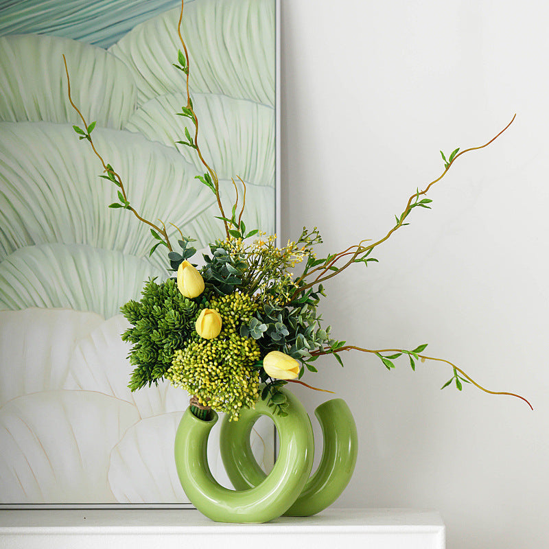 Nordic Minimalist Ceramic Vase — Handmade, White & Black
