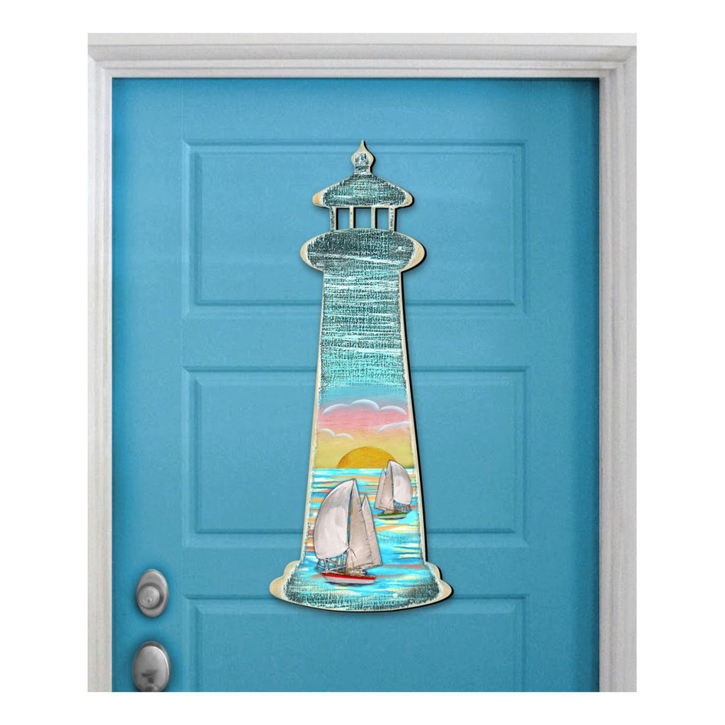 Lighthouse Sailboat Coastal Door Decor by G. DeBrekht - Coastal Holiday Decor - 8198526-2H