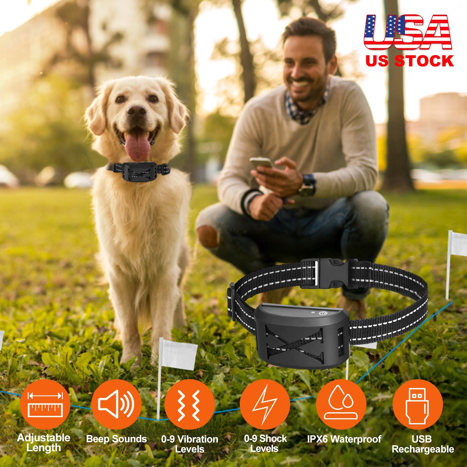 Electric Dog Collar Receiver Anti-Bark Dog Deterrent Training Collar with Beep Vibration Shock Modes for Dog Fence System