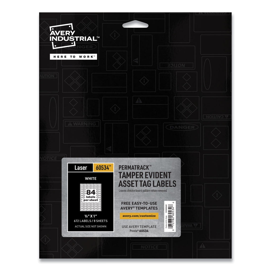 Avery PermaTrack Tamper-Evident Asset Tag Labels, Laser Printers, 0.5 x 1, White, 84/Sheet, 8 Sheets/Pack