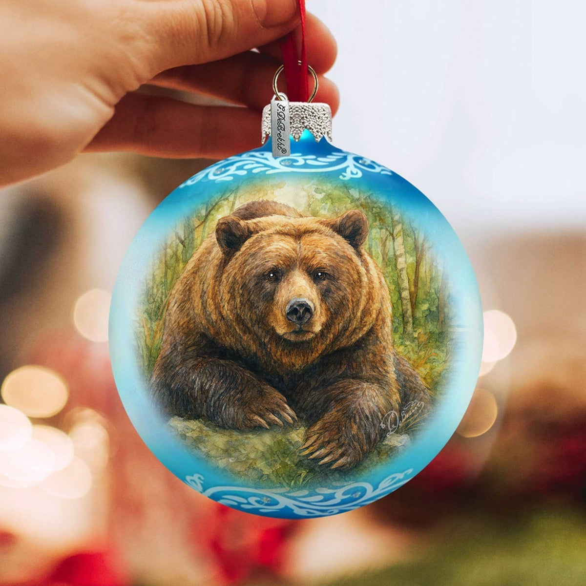 Grizzly Bear Glass Christmas Ornament – Holiday Splendor Wildlife Ornament by G. DeBrekht – 73406