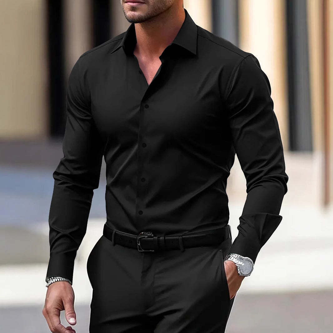 Men’s Long-Sleeve Casual Shirt – Solid Color Button-Down