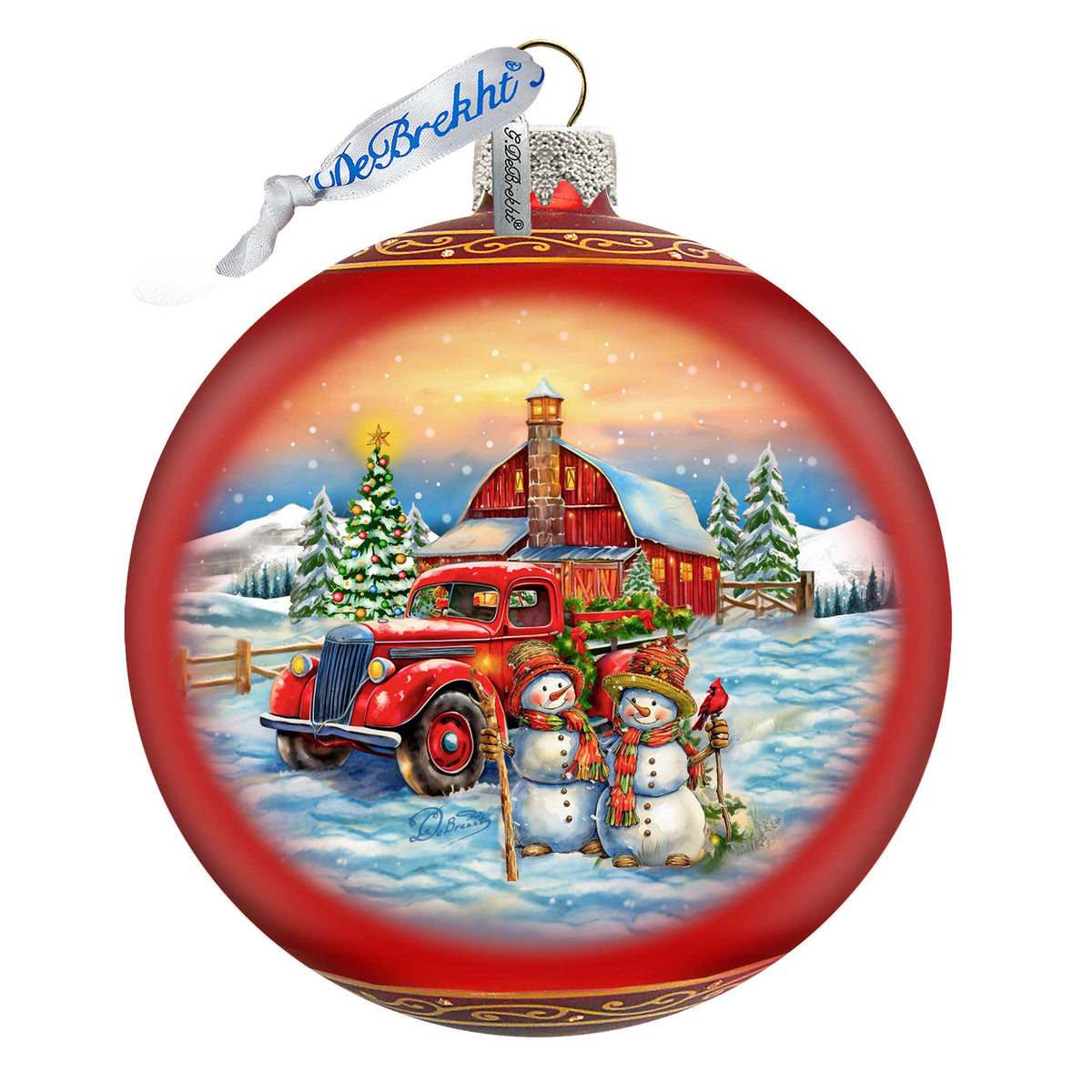 Christmas Glass Ornament - Snowmen & Vintage Truck Mercury Glass Ornament - 73970