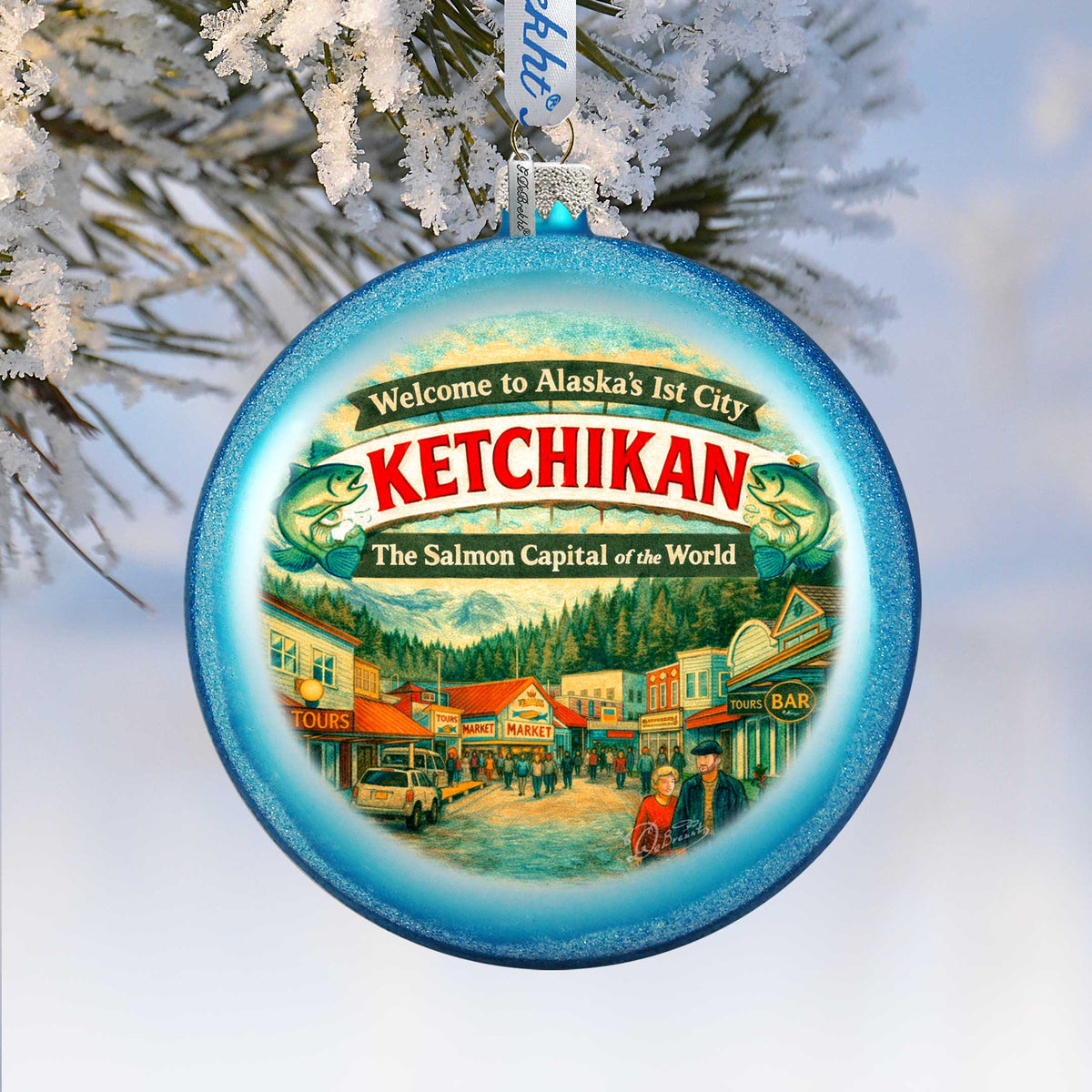 Ketchikan Alaska Glass Christmas Ornament – Salmon Capital of the World Holiday Splendor Ornament by G. DeBrekht – 744-047