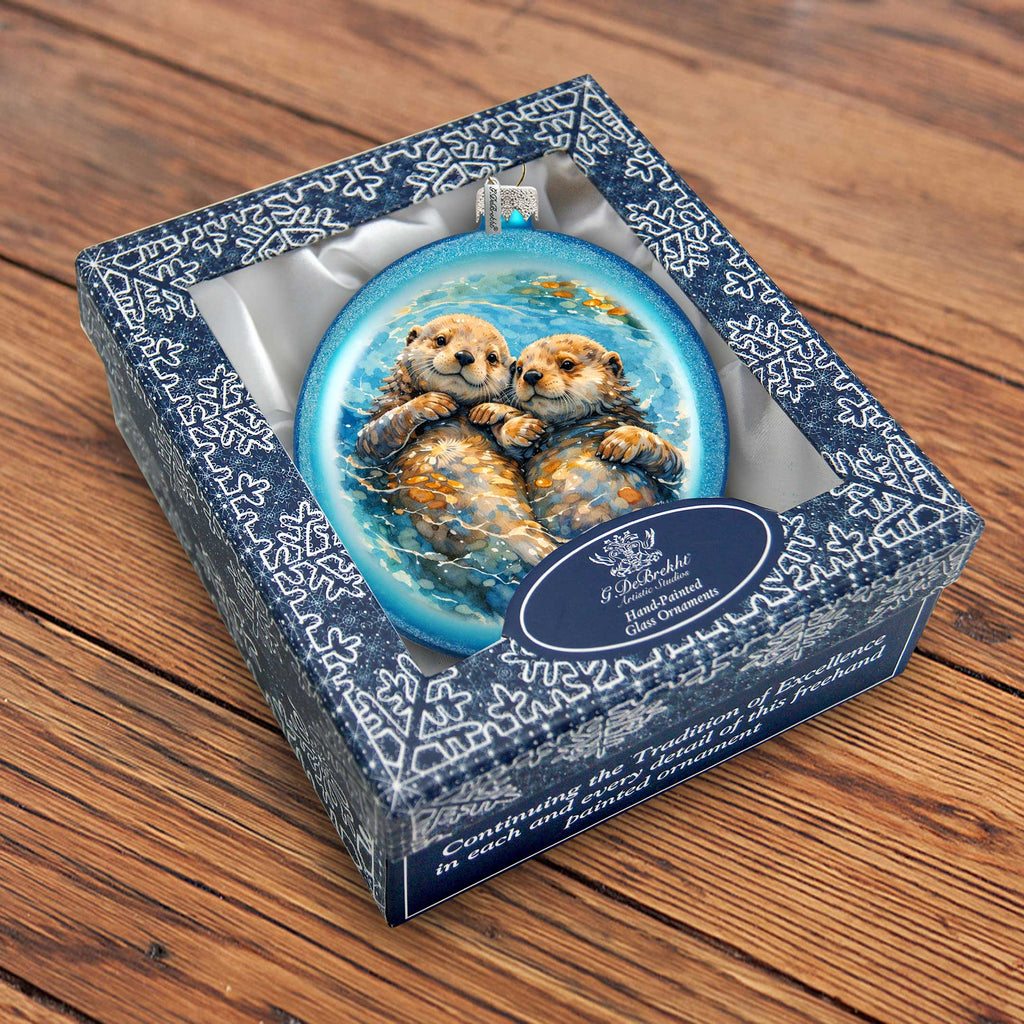 Sea Otters Glass Christmas Ornament – Coastal Wildlife Holiday Splendor Ornament by G. DeBrekht – 744-051