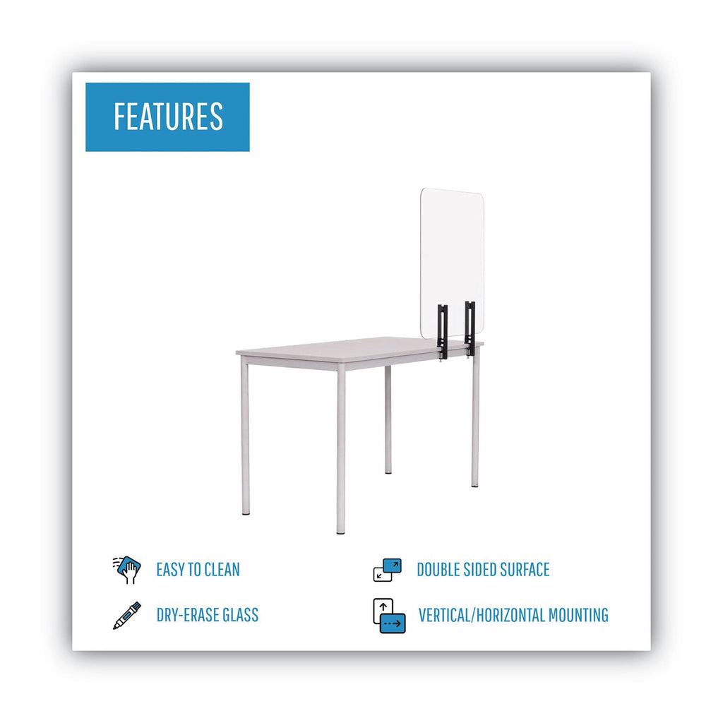 MasterVision Protector Series Frameless Glass Desktop Divider, 23.6 x 0.16 x 35.4, Clear/Aluminum