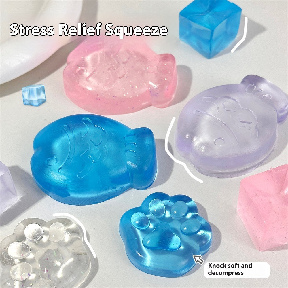 Transparent Glitter Squeeze Toy – Cat’s Paw, Ice Cube & Bream Styles