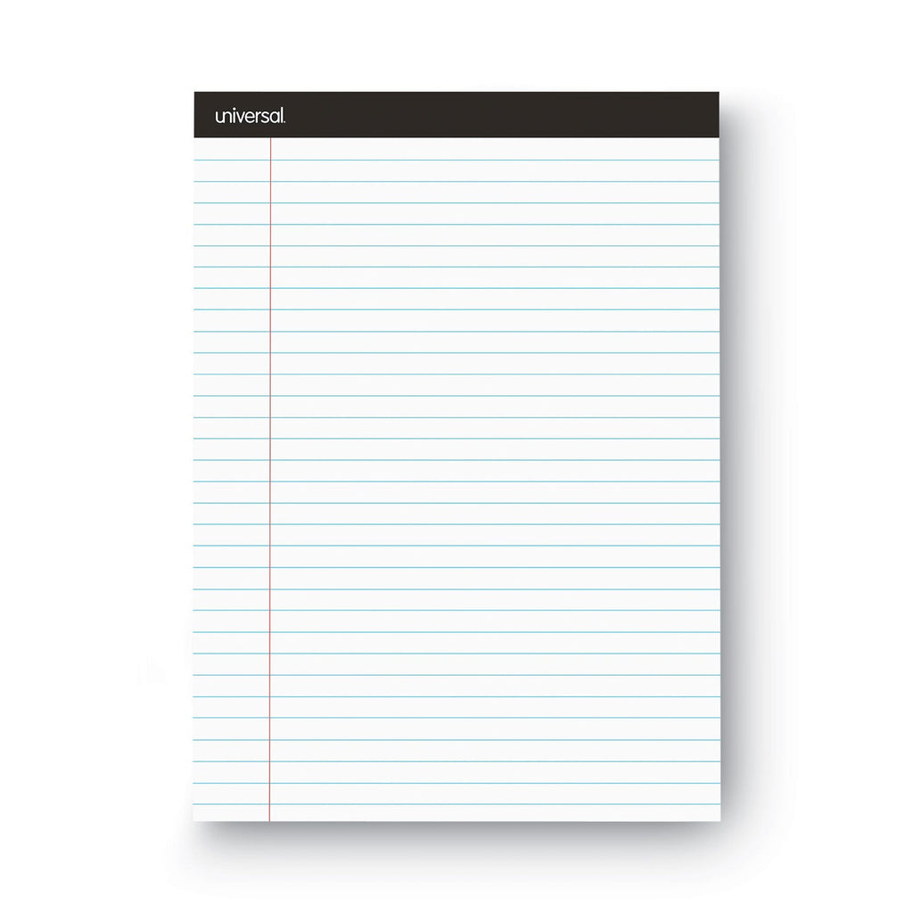 Universal Premium Ruled Writing Pads with Heavy-Duty Back, Wide/Legal Rule, Black Headband, 50 White 8.5 x 11 Sheets, 12/Pack