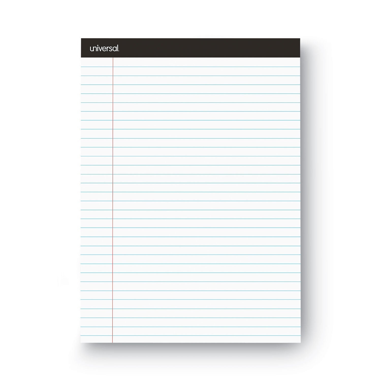 Universal Premium Ruled Writing Pads with Heavy-Duty Back, Wide/Legal Rule, Black Headband, 50 White 8.5 x 11 Sheets, 12/Pack