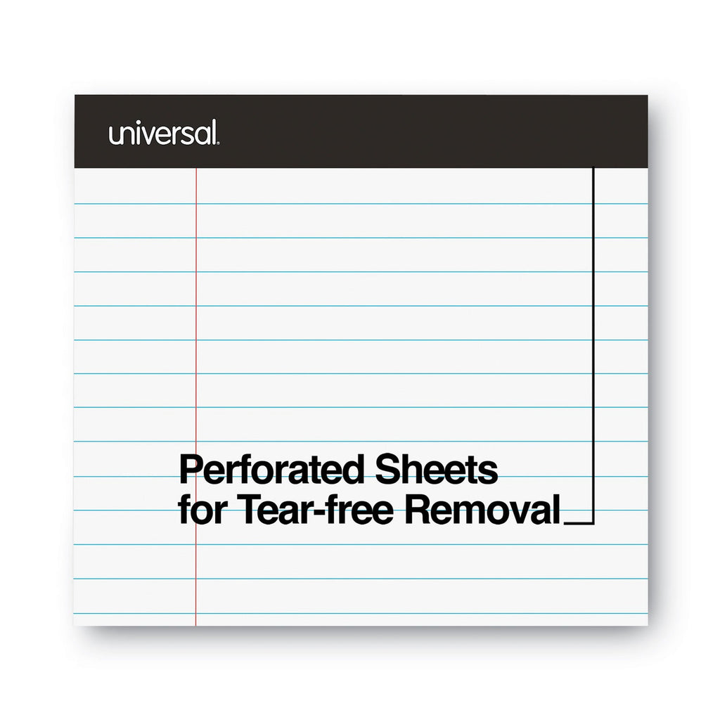 Universal Premium Ruled Writing Pads with Heavy-Duty Back, Wide/Legal Rule, Black Headband, 50 White 8.5 x 11 Sheets, 12/Pack