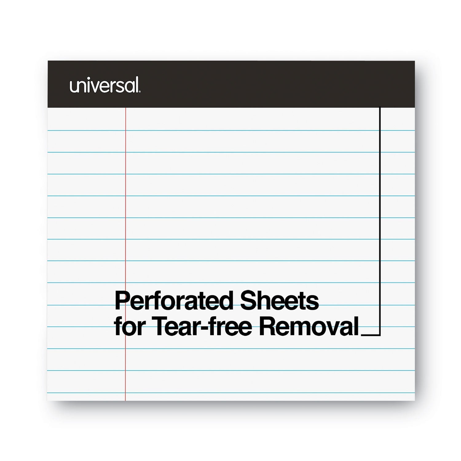 Universal Premium Ruled Writing Pads with Heavy-Duty Back, Wide/Legal Rule, Black Headband, 50 White 8.5 x 11 Sheets, 12/Pack