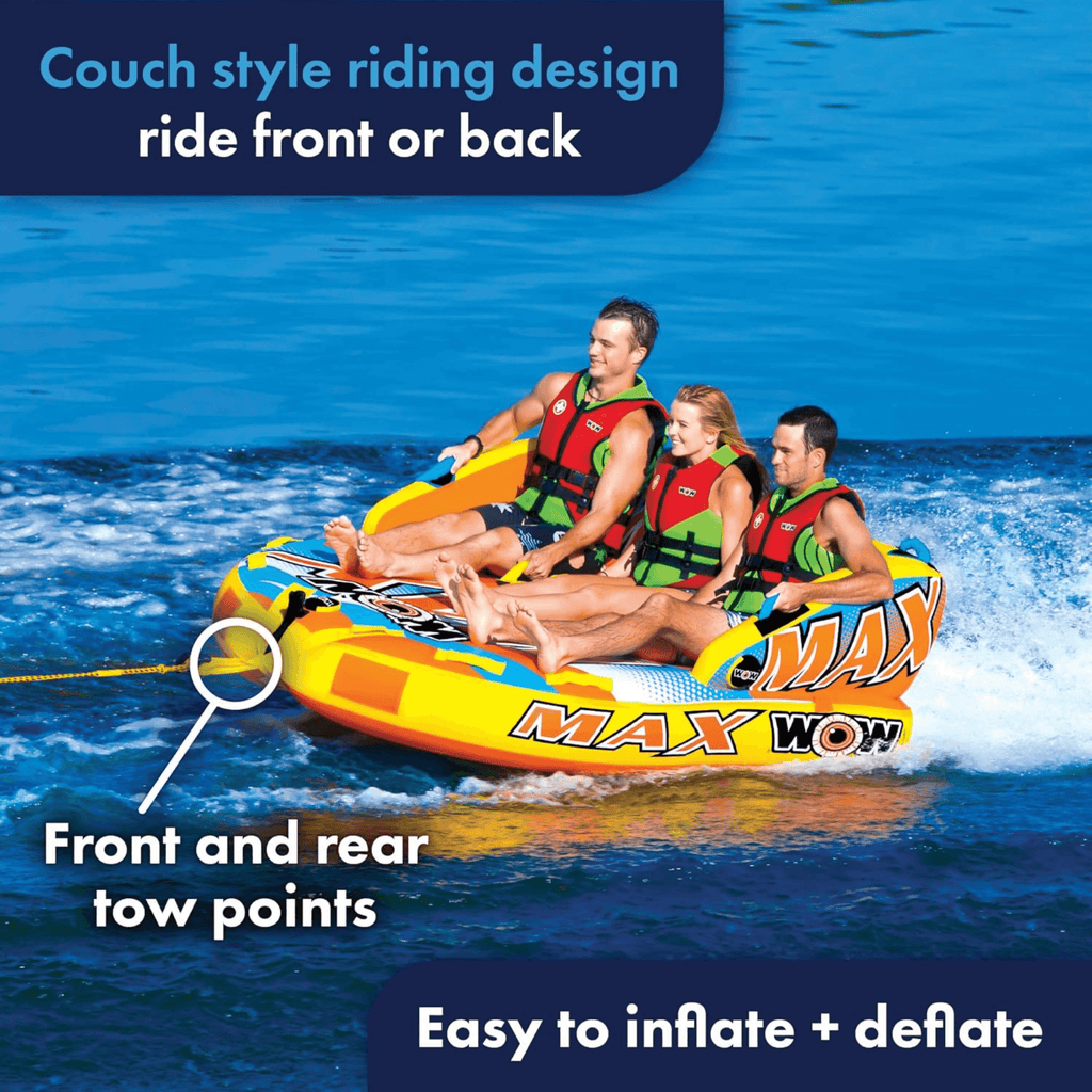 WOW Watersports Max Inflatable Towable Deck Tube for up to 3 Riders