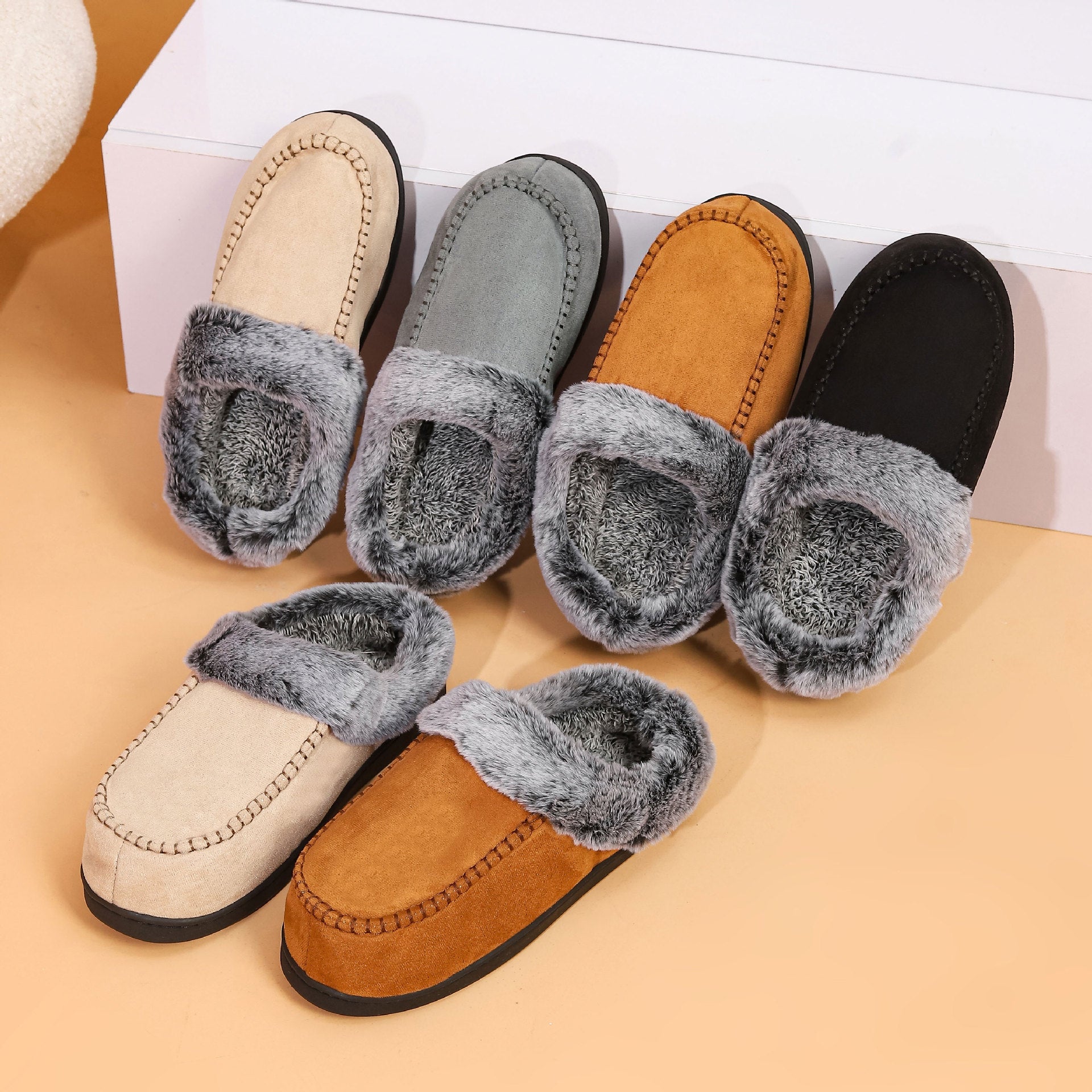 Unisex Plaid Fleece-Lined Slippers – Non-Slip Thickened Indoor Outdoor Shoes | EU 40–49