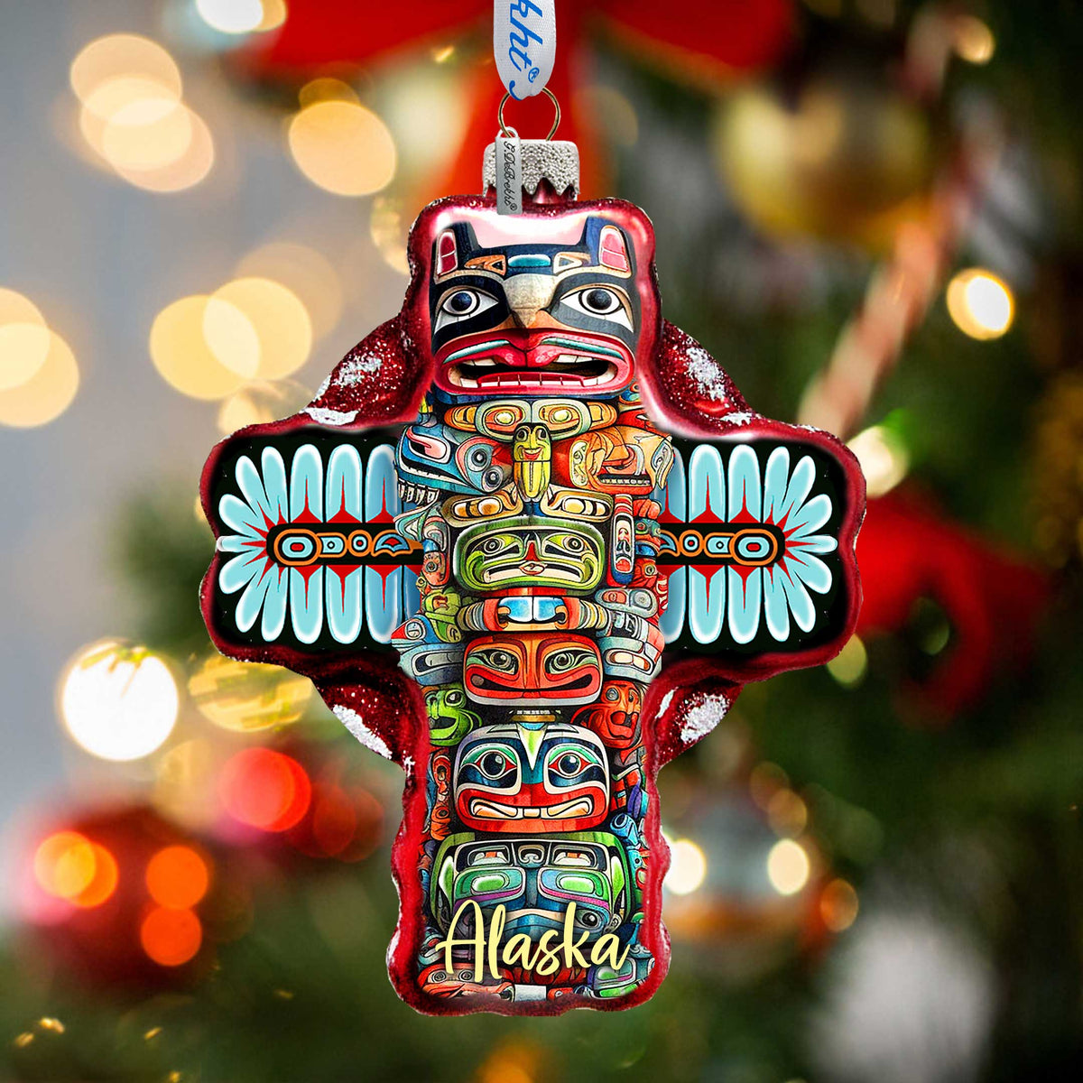 Alaska Totem Pole Glass Christmas Ornament – Holiday Splendor Native-Inspired Ornament by G. DeBrekht – 758-026
