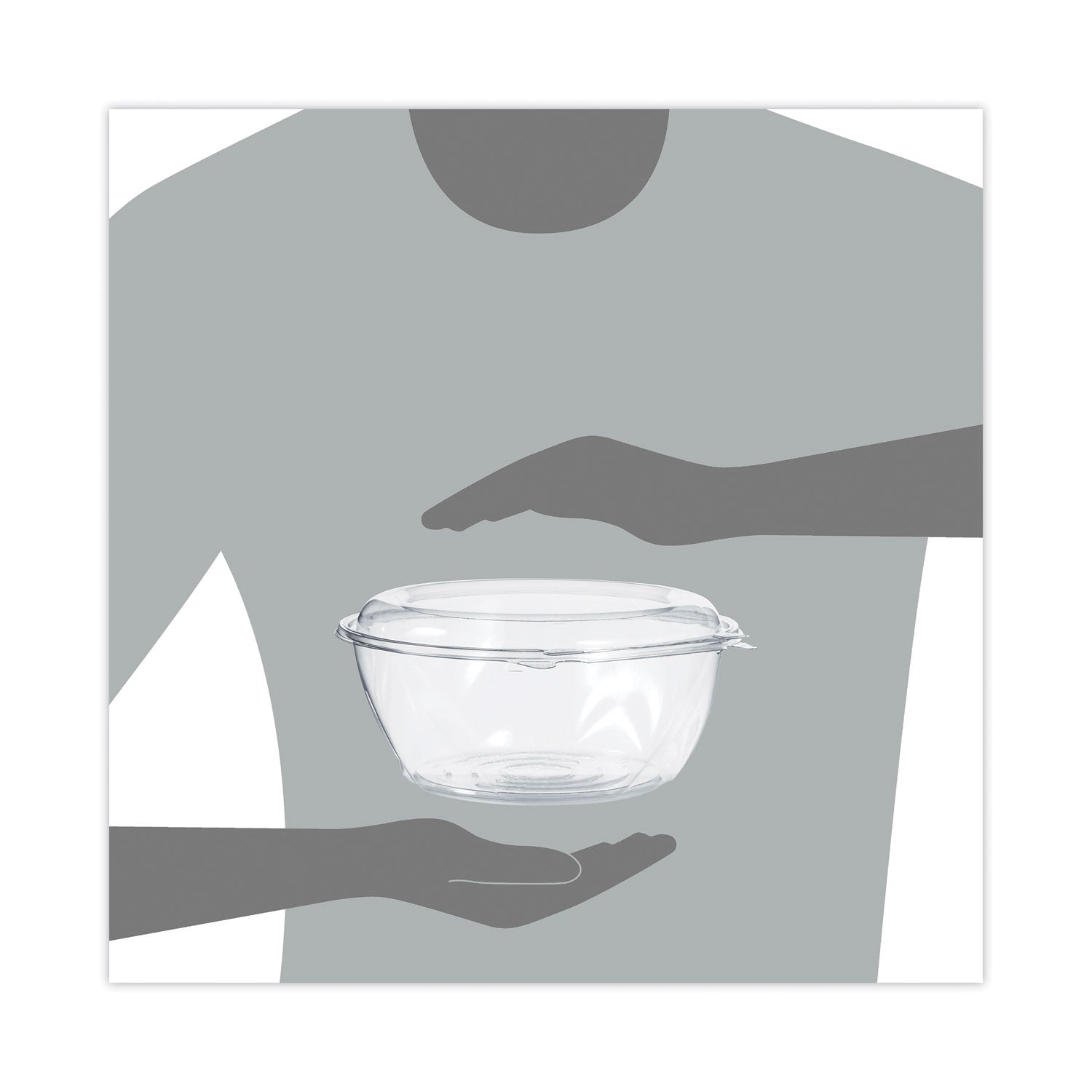 Dart Tamper-Resistant, Tamper-Evident Bowls with Dome Lid, 64 oz, 8.9" Diameter x 4"h, Clear, Plastic, 100/Carton