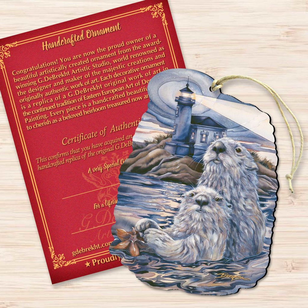 Starlight Otter Lighthouse Wooden Ornaments by J. Bergsma - Coastal Sea-Life Decor - 8591572-JB